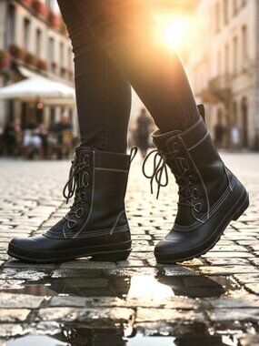 Tretorn Aspelina Waterproof Black Combat Moto All Weather Boot, Size 36